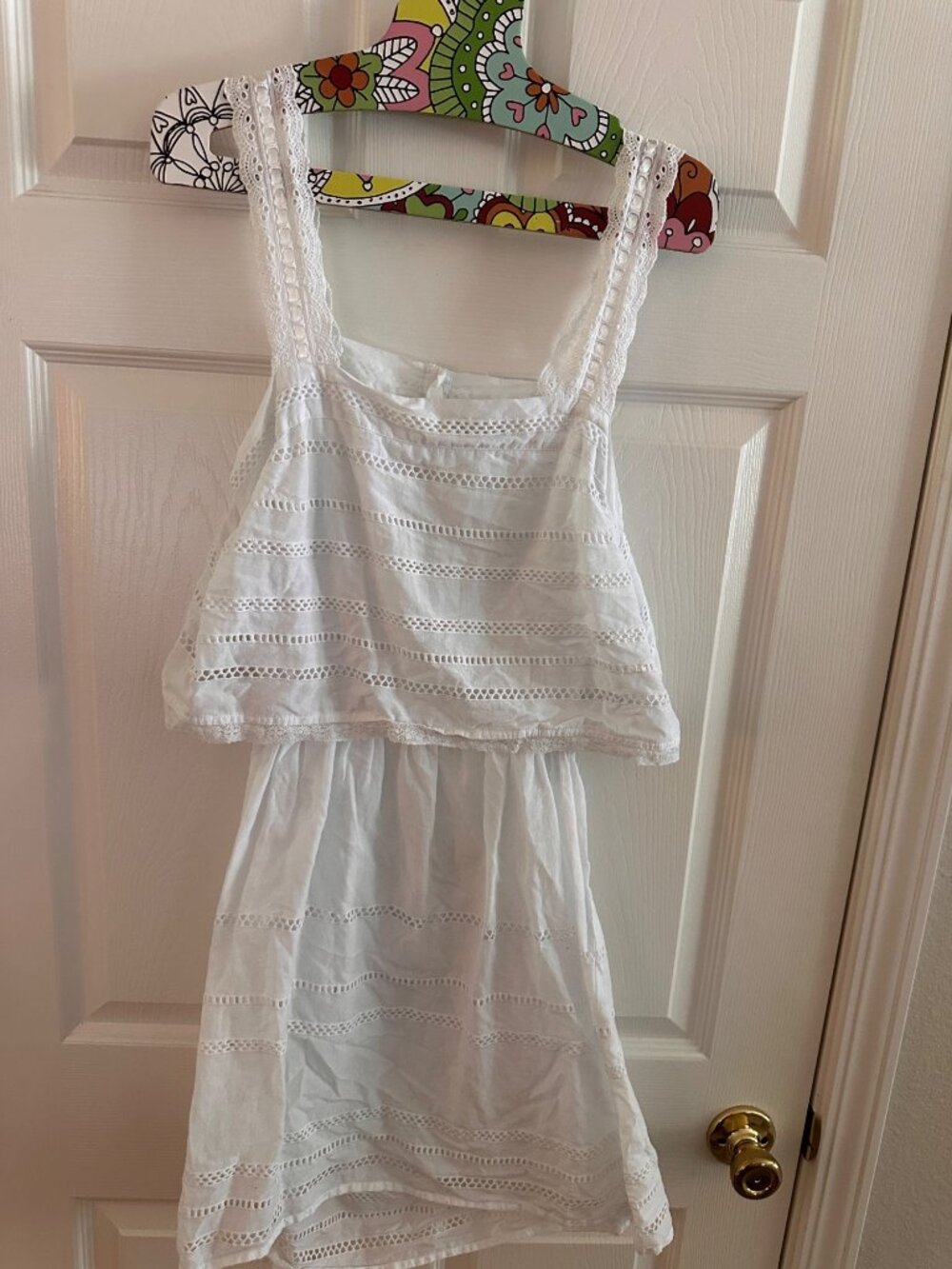 Topshop white eyelet Ruffle open mid back dress size 6